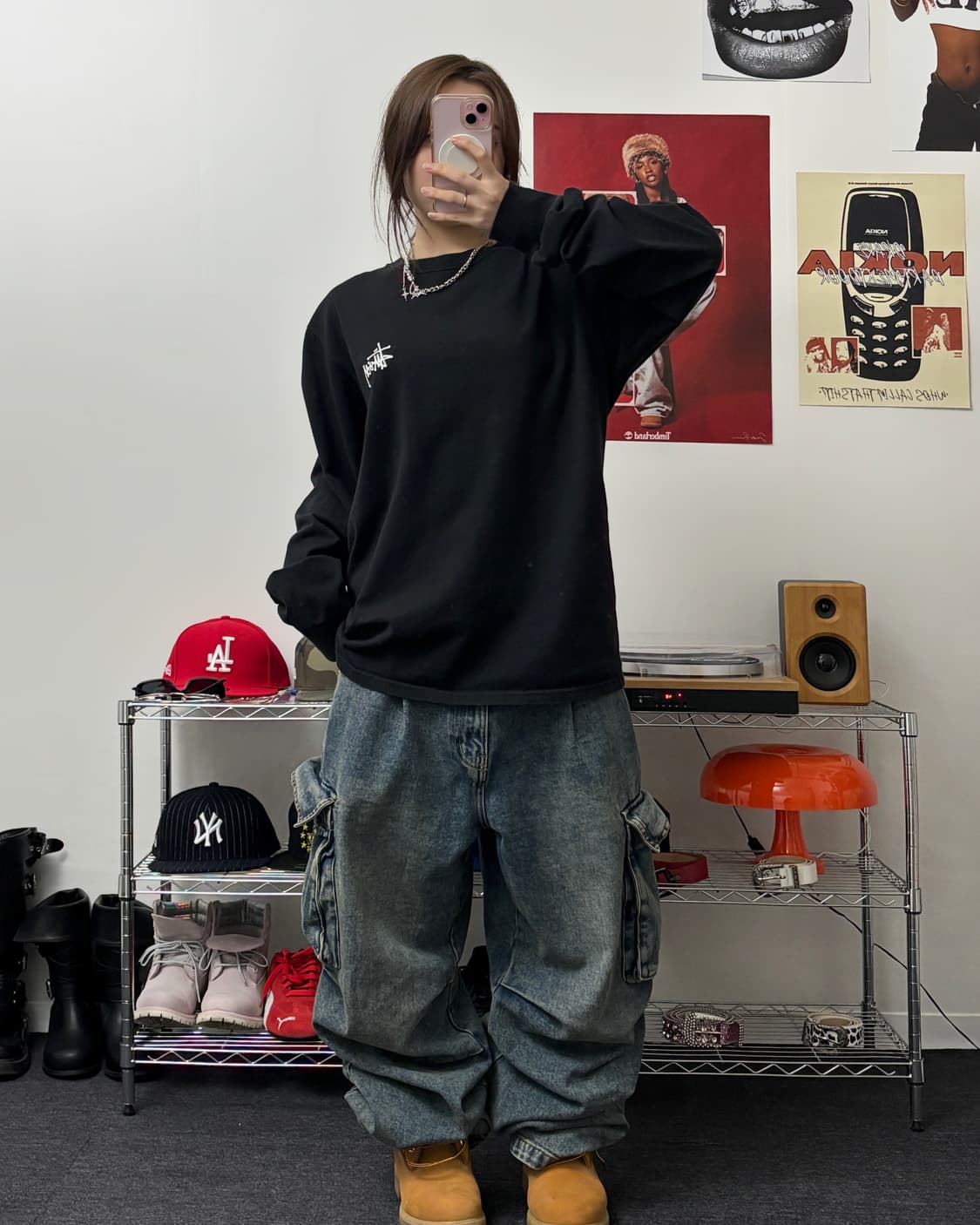 스투시 베이직 스탁로고 블랙 롱슬리브 상품이미지3