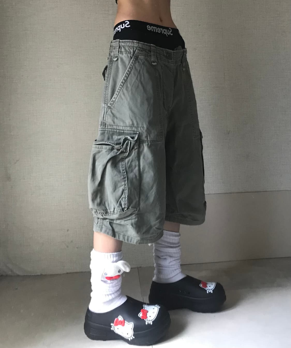 빈티지 카키 와이드핏 버뮤다 상품이미지5