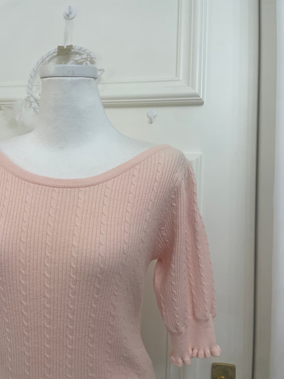 coral pink twist back bow half knit top 상품이미지8
