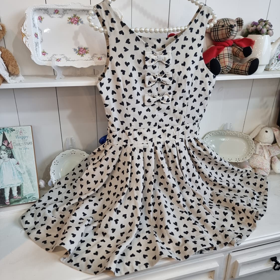 하트패턴 3리본 플레어 원피스 상품이미지4