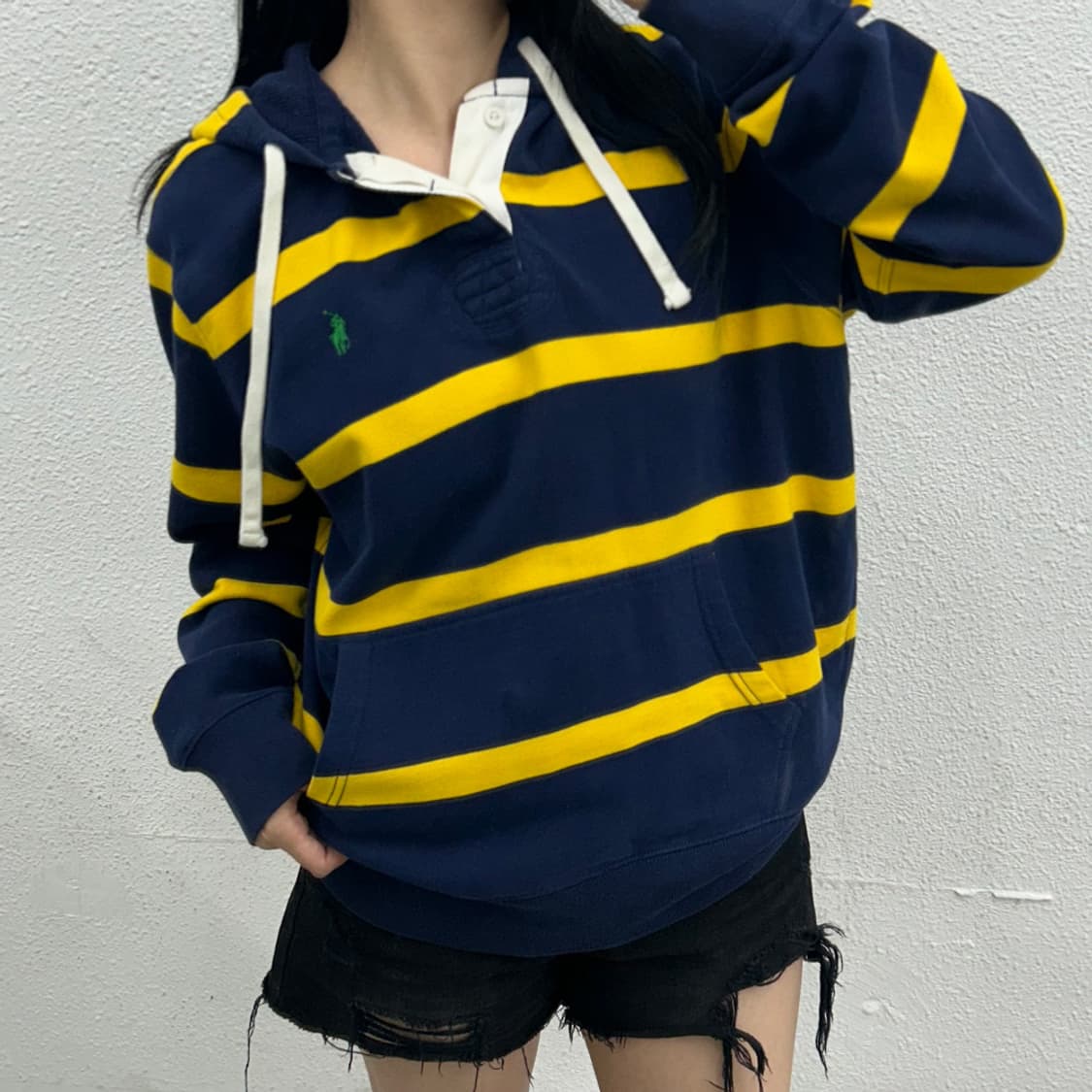 폴로 랄프로렌 그린포니 옐로우배색 네이비 후드 L 상품이미지1