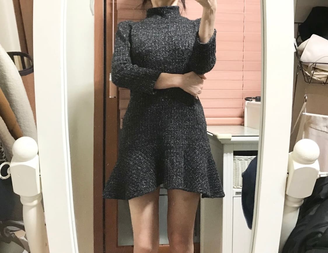 55~66 다크 그레이 컬러 플레어 니트 원피스 상품이미지1