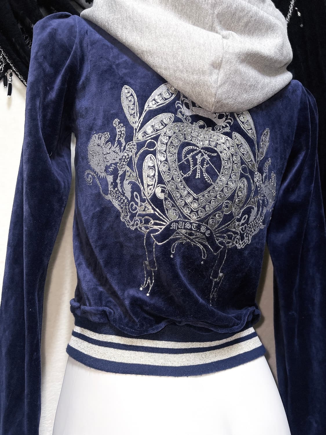 오네갸루 y2k 와투케 펑크 시부야 쥬꾸깔 큐빅 벨벳 후드 집업 핀터 상품이미지2