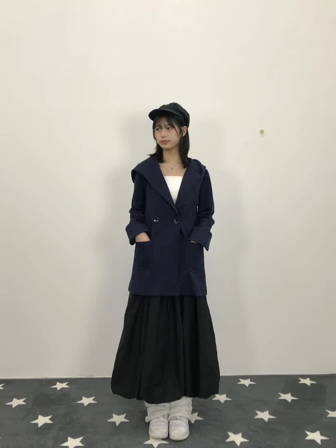 Lune Moire Navy Hood Coat 상품이미지1