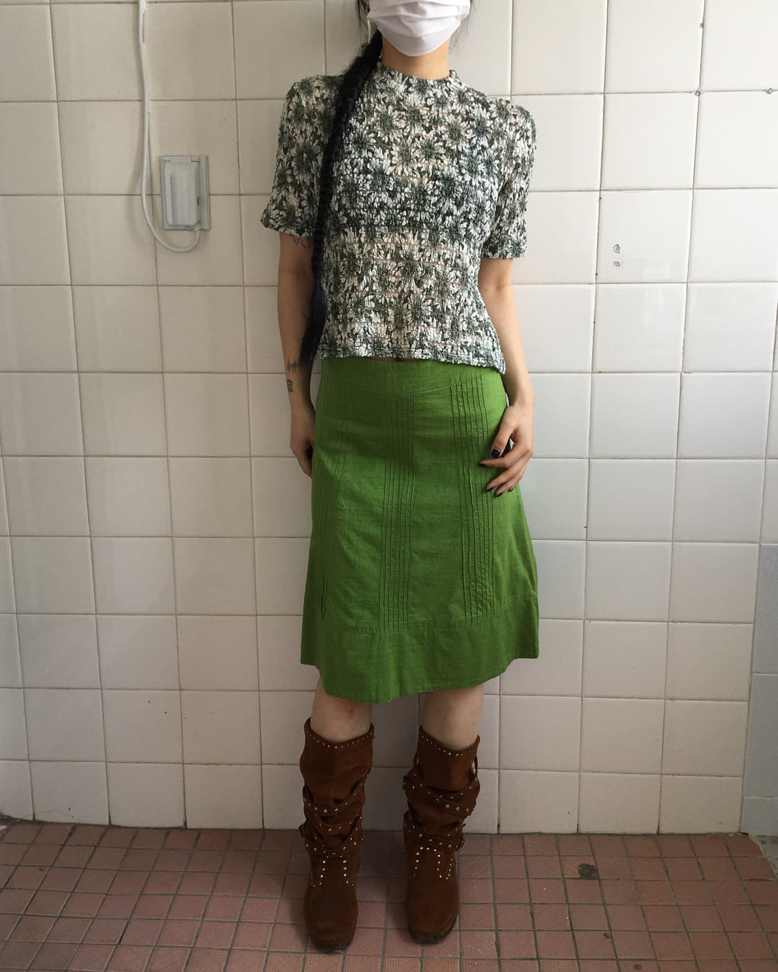 Flower pattern shirring pleats high neck 상품이미지6