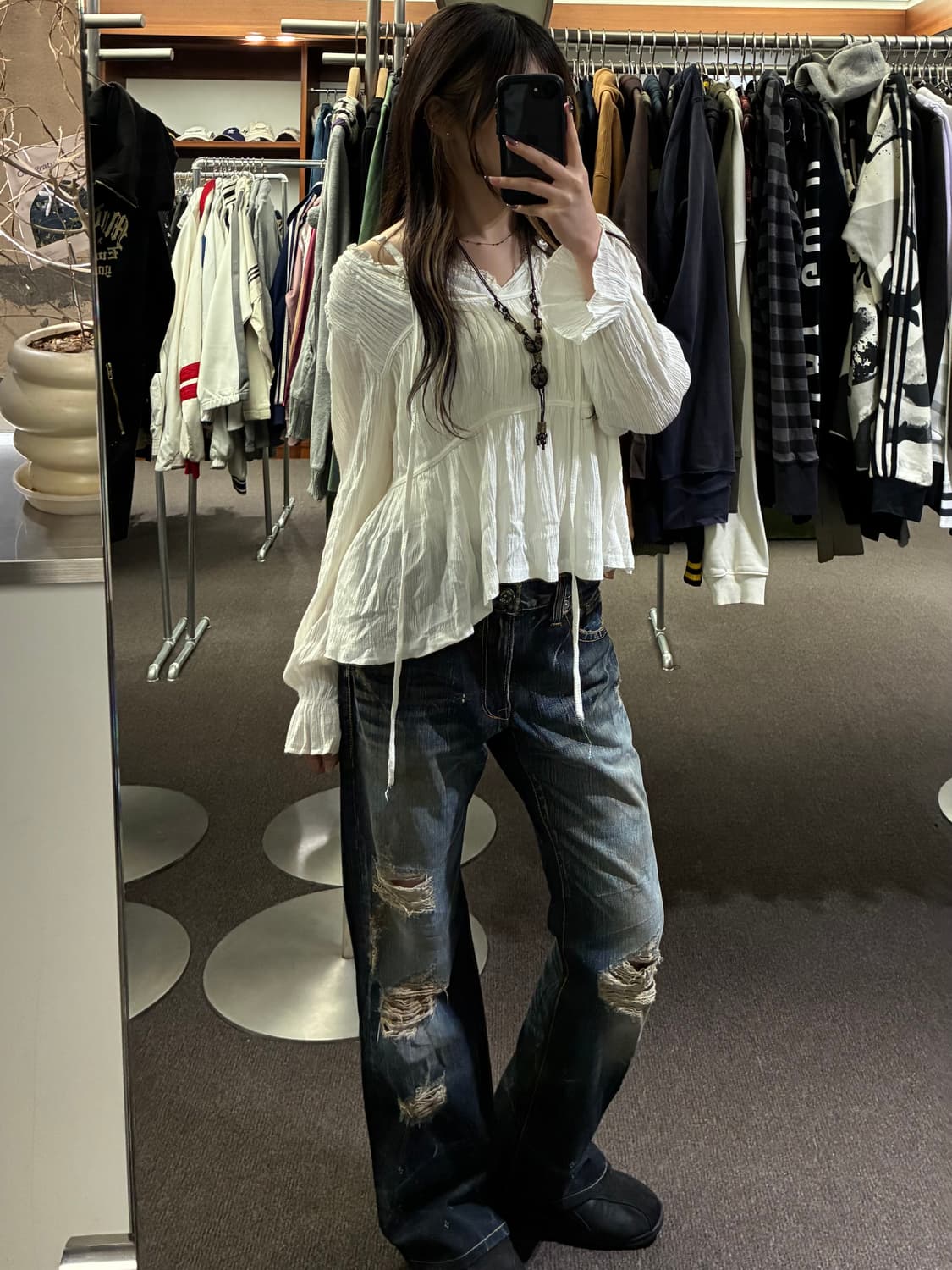 OS)Japanese vintage 화이트 셔링 블라우스 상품이미지8