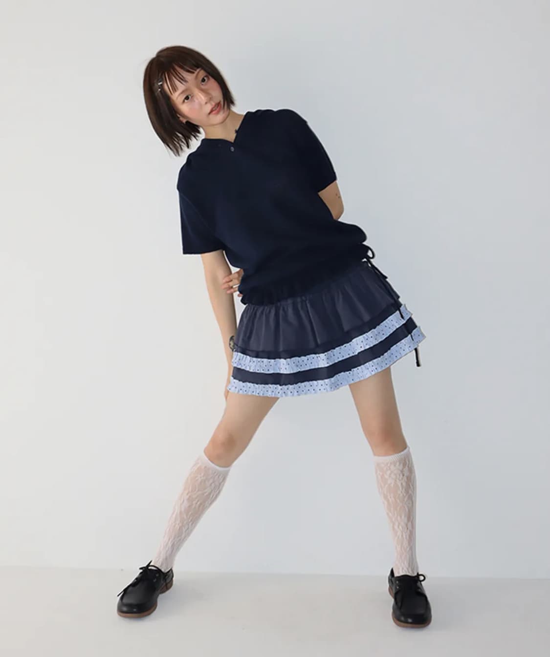 론론 캉캉 레이어드 도트 스커트 팬츠 네이비 상품이미지4