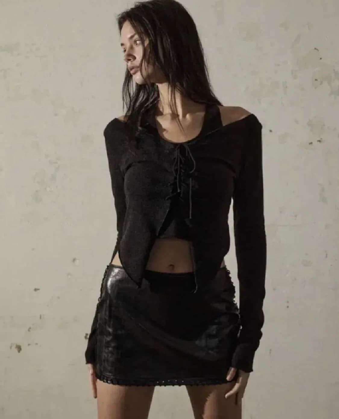 보헤미안서울 스티치 레더 스커트 블랙 M 상품이미지1