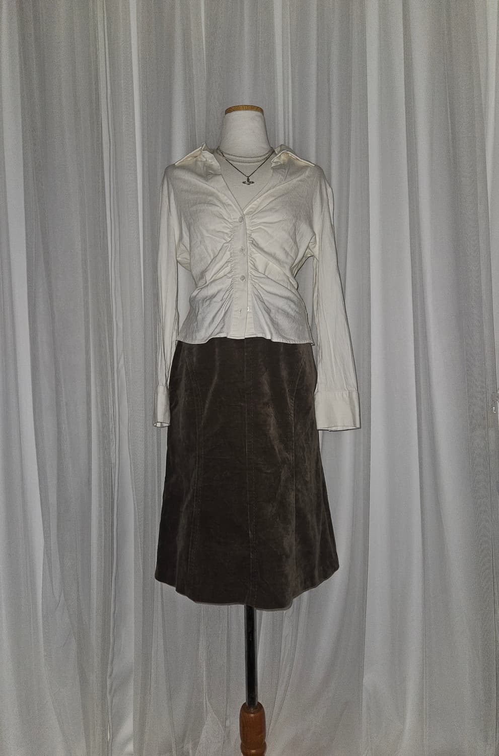 vintage trois 시나몬브라운 앙고라 벨벳 스커트  상품이미지1