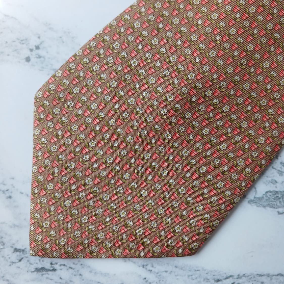 살바토레 페라가모 브라운 화분 패턴 넥타이 9.5cm A등급 E890 상품이미지6