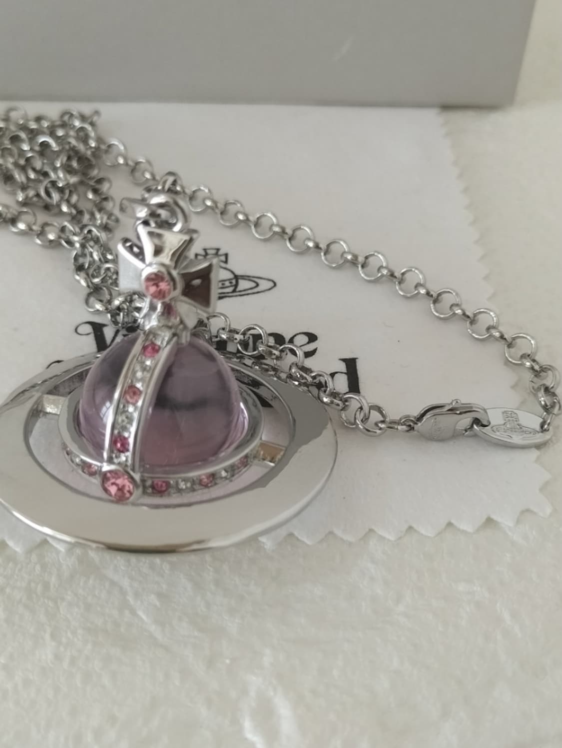 비비안웨스트우드 아카이브 베이비핑크 크리스탈 빅 orb 팬던트 목걸이 상품이미지4