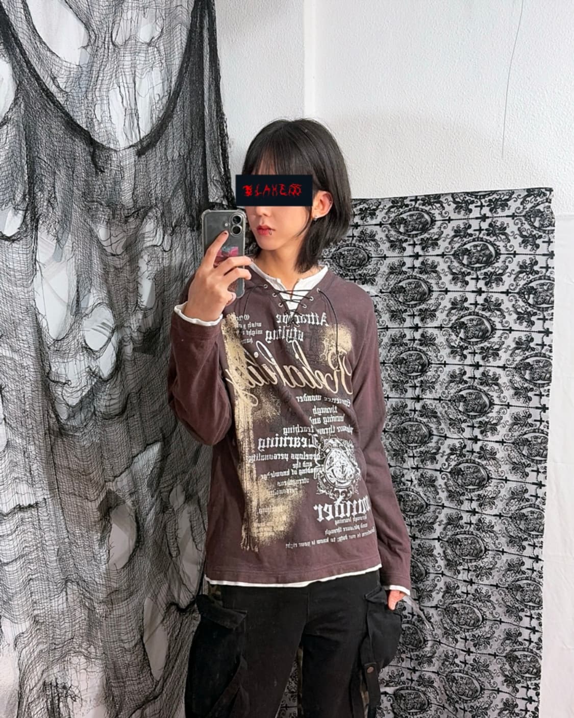 Y2K punk eyelet Layered sleeve(unisex) 상품이미지5