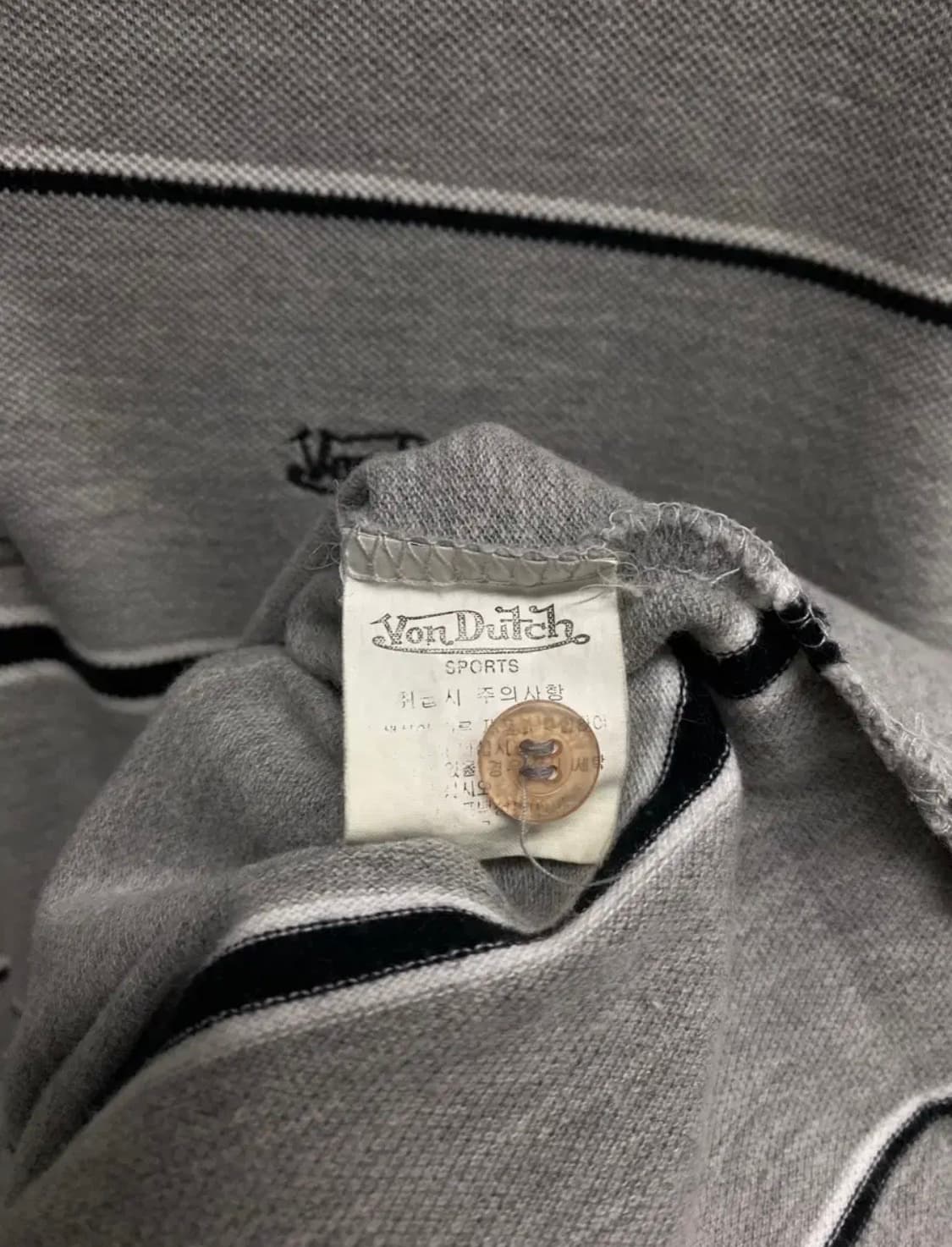 본더치 Von Dutch 그레이 스트라이프 카라 티셔츠 L 상품이미지5