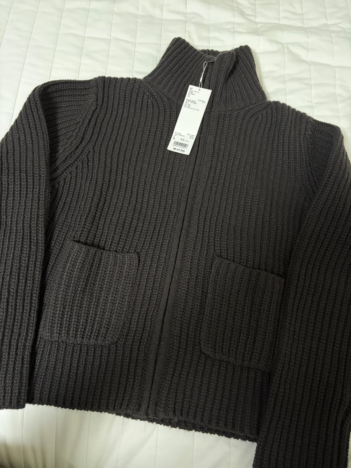 새상품) 유니클로 U 램스울블렌드 니트집업 자켓 다크 브라운 L 상품이미지1