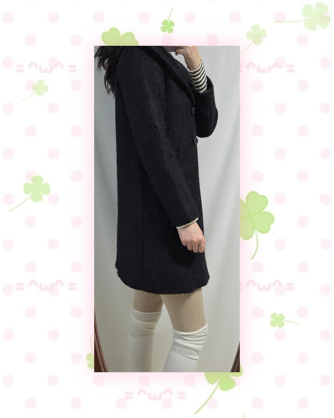 KBF 블랙 헤어리 울혼방 코트 상품이미지4