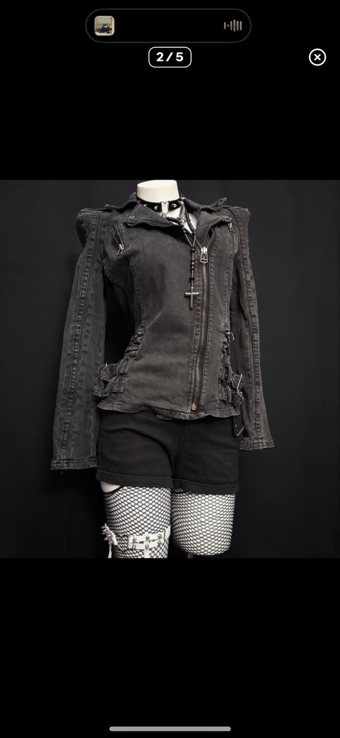 아케호무 666 빈티지 긱시크 펑크 흑청자켓 상품이미지2