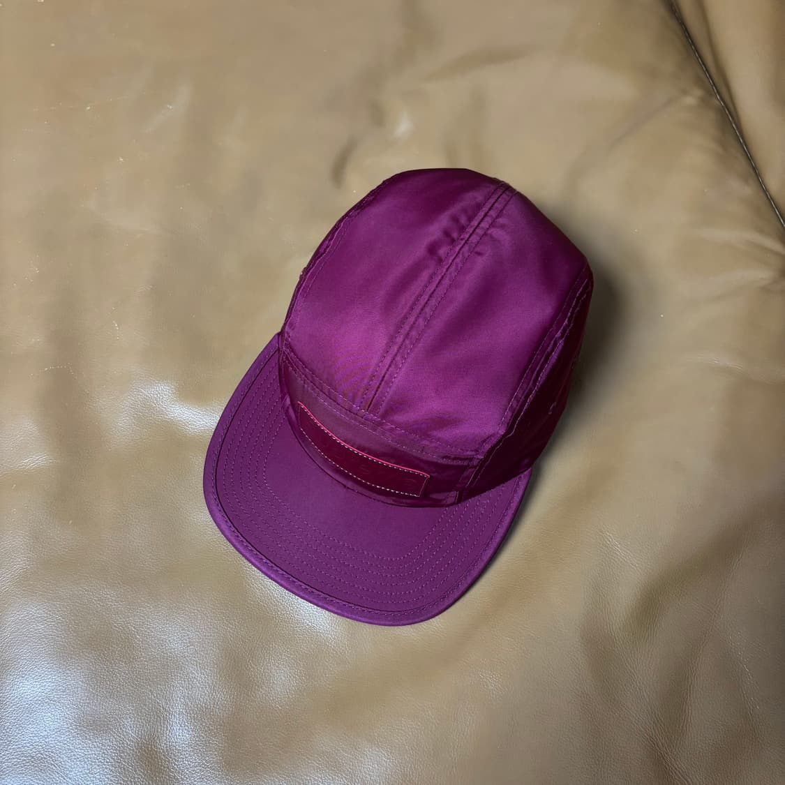 슈프림 캠프캡 모자 박스로고 레더 로고 버건디 상품이미지5