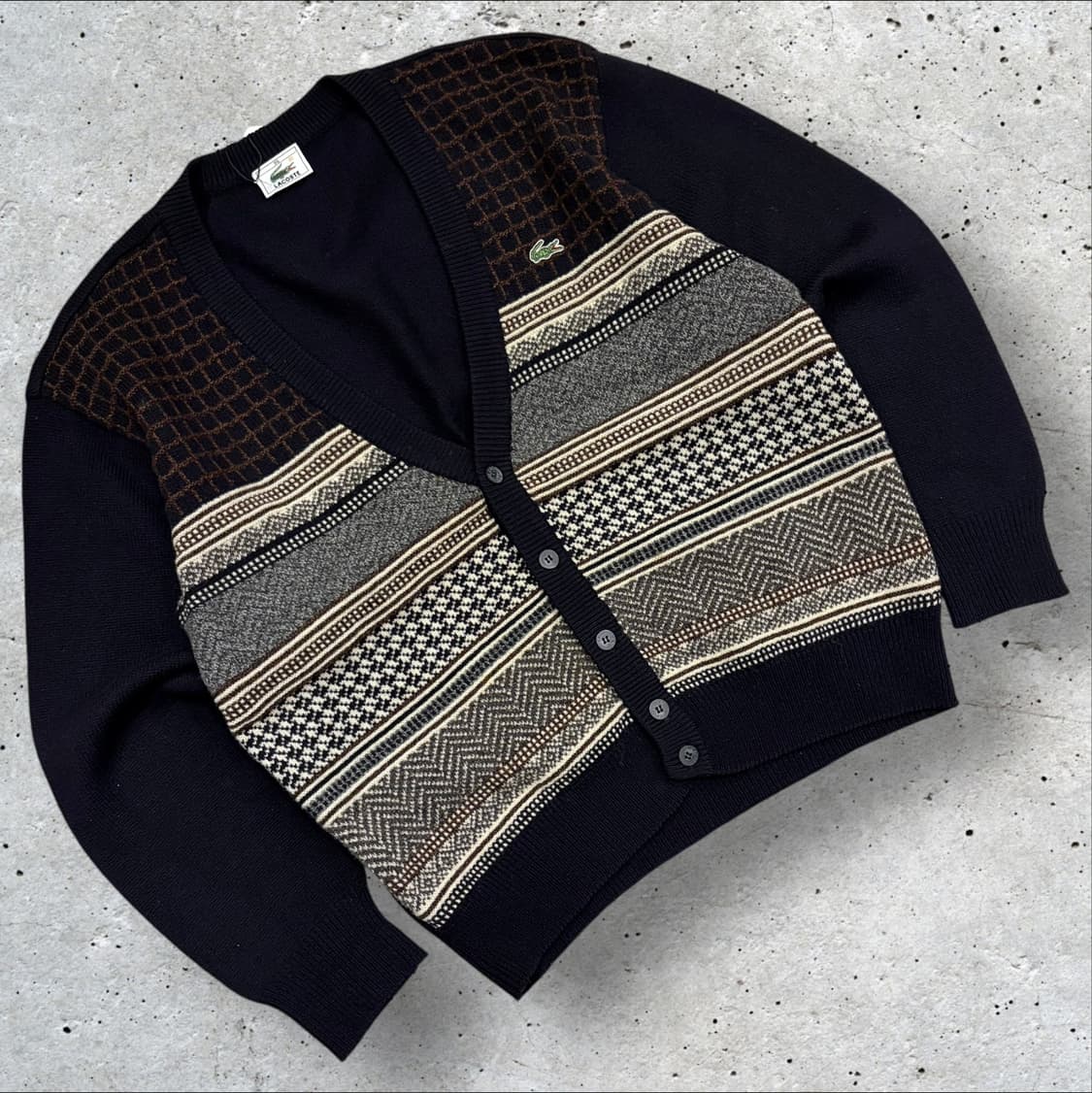 [95] 라코스테 패턴 울 가디건 블랙 C230 상품이미지1