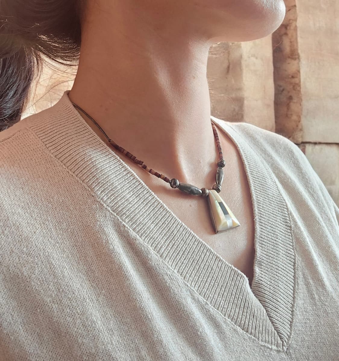 🇺🇸네이티브 아메리칸 실버 자개 은 목걸이 상품이미지3