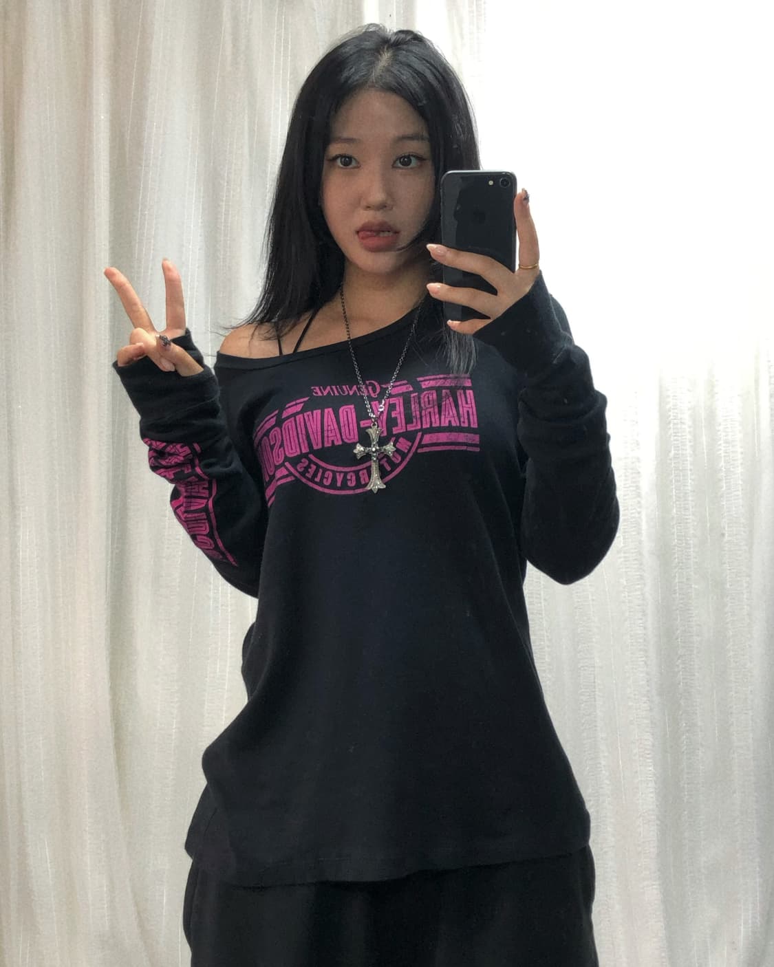 할리데이비슨 블랙 핑크 워머 롱 슬리브  상품이미지1