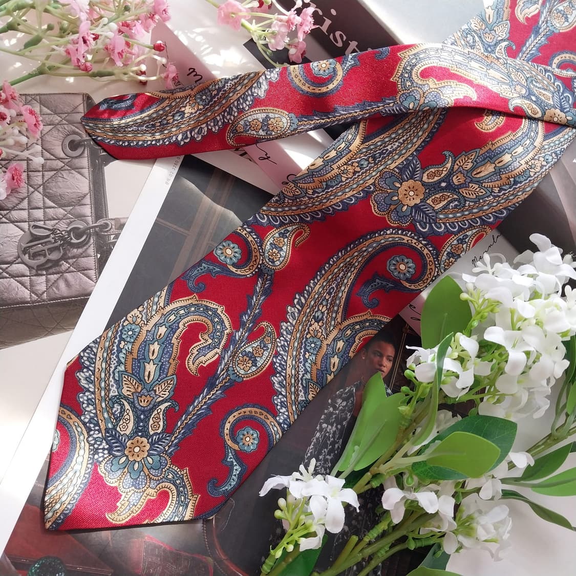 디올 실크 와인 페이즐리 넥타이 9.6cm A+~A등급 K2412 상품이미지4