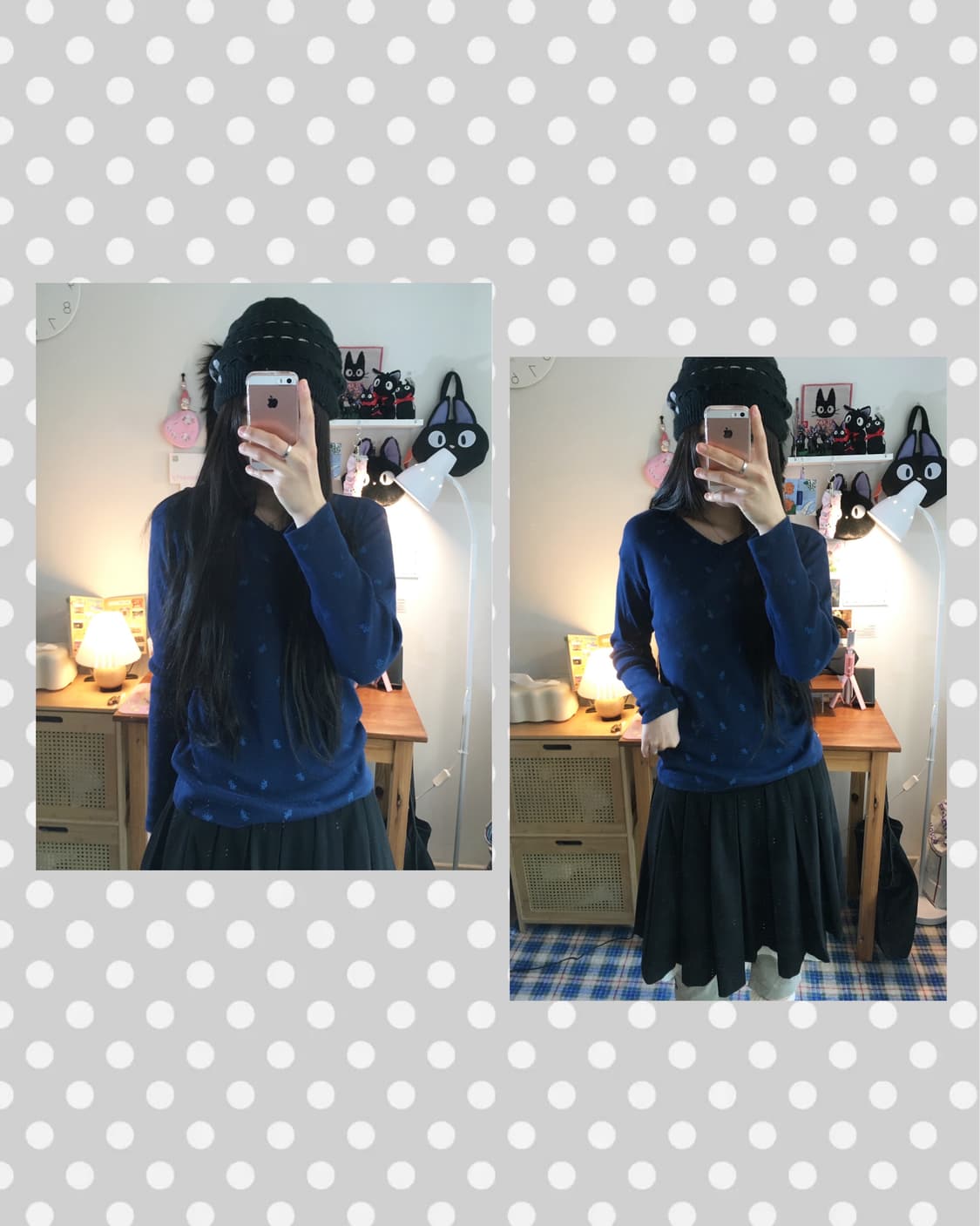 vintage flower pattern long sleeve navy 상품이미지1