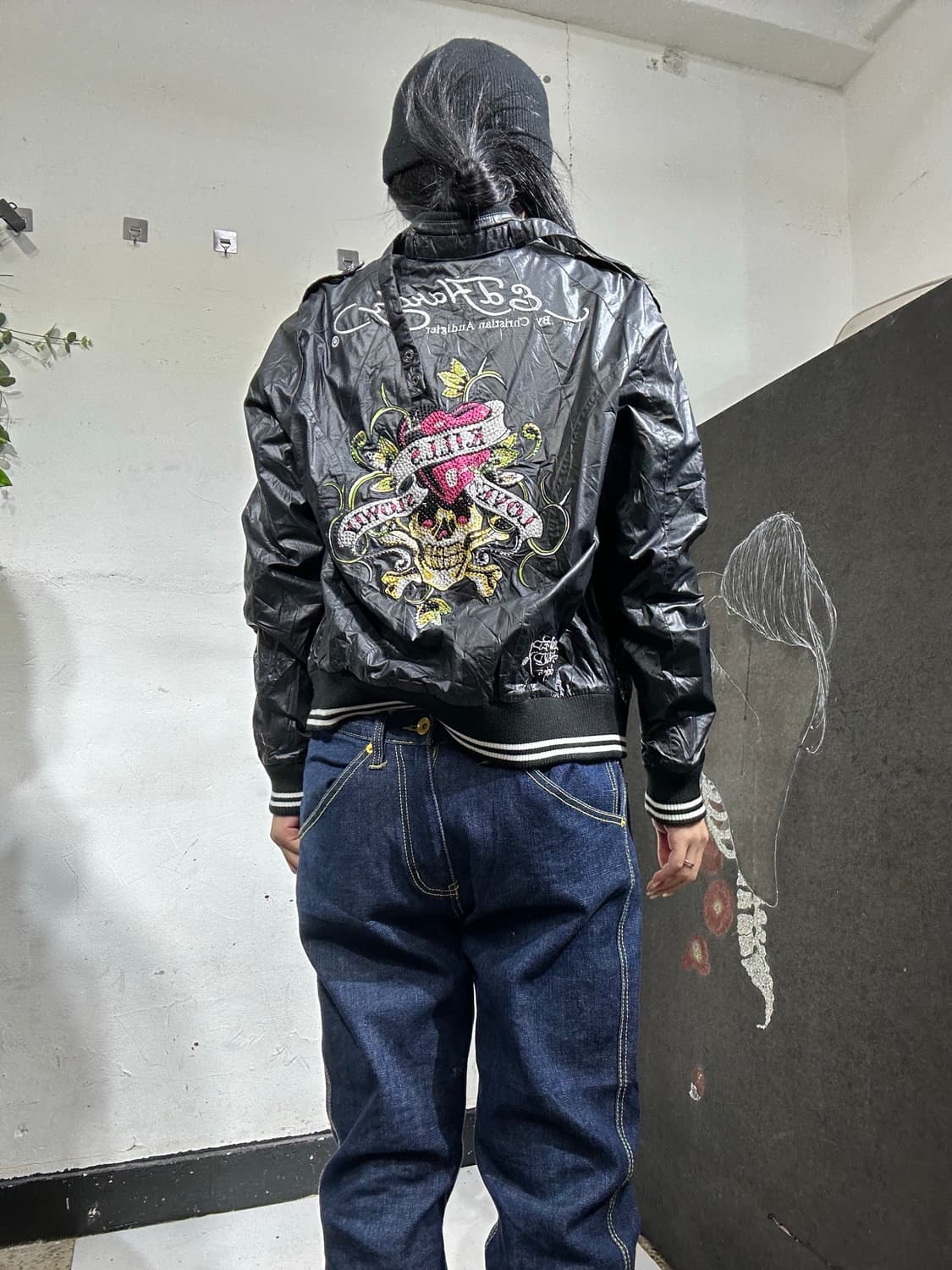 에드하디 블랙 나일론 y2k 글리터 스카잔 L 상품이미지1