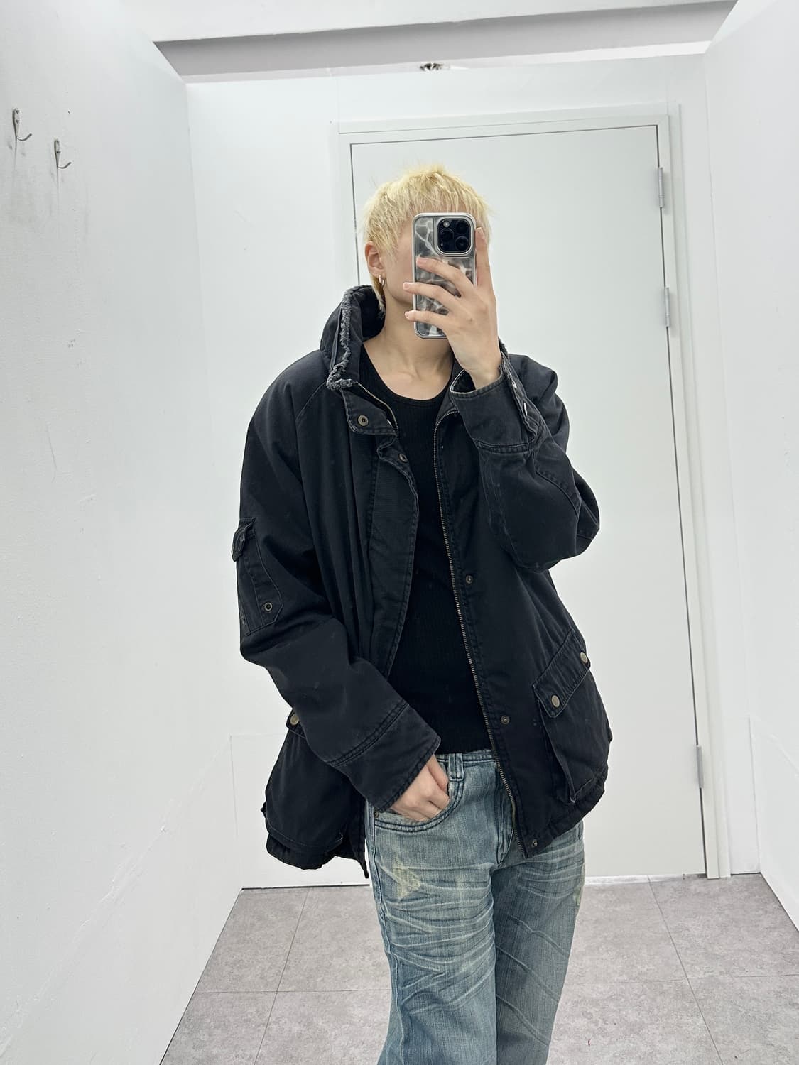 Grunge neck detail fur jacket 상품이미지8