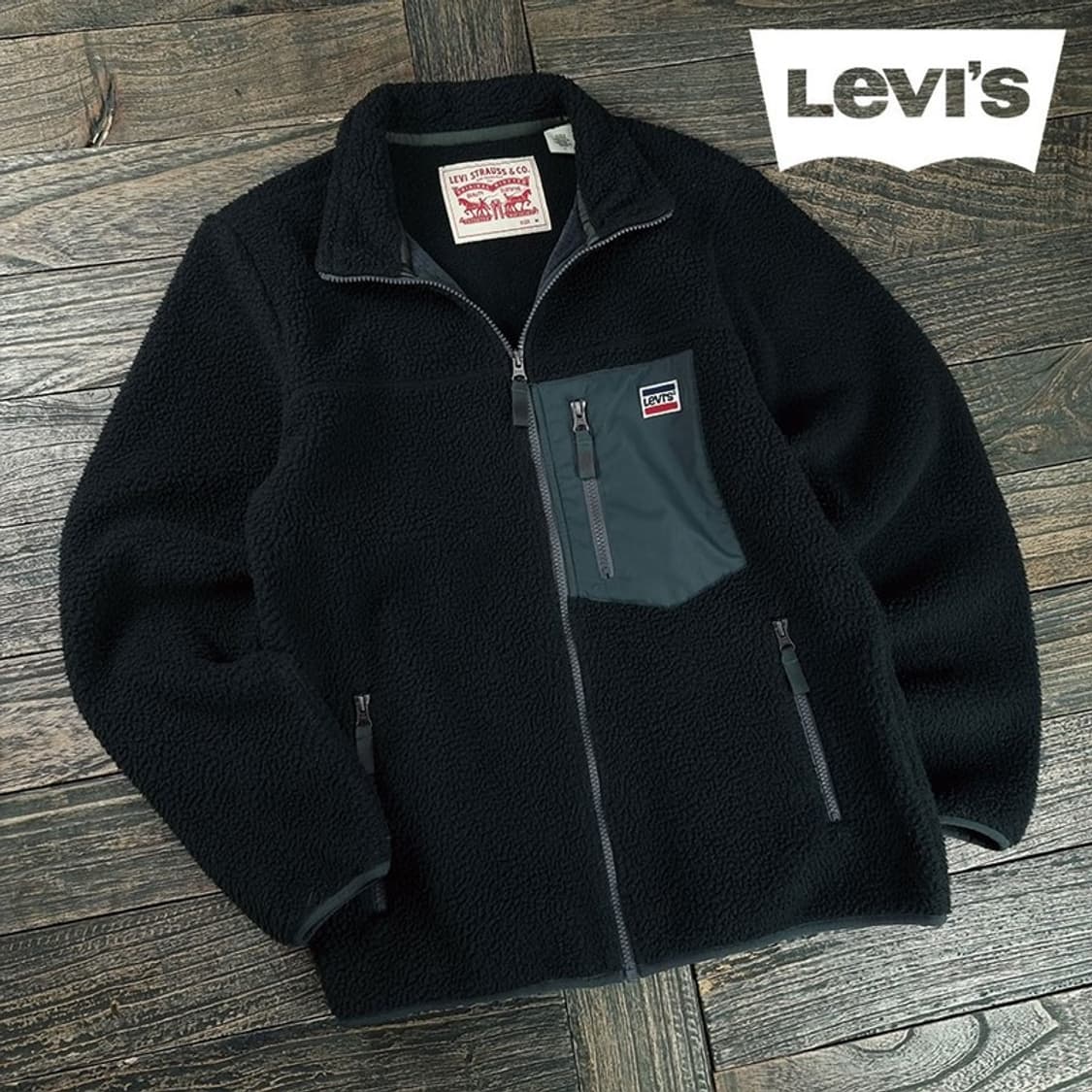 [리바이스] 로고 패치 쉐르파 플리스 자켓 블랙 M19625 상품이미지1