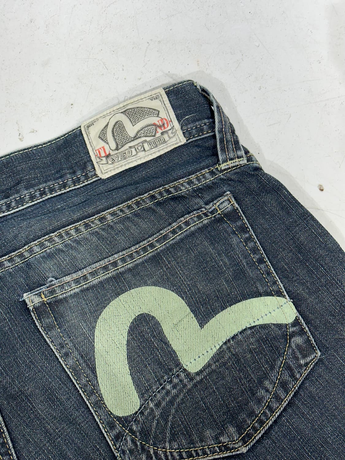 에비수 진청 와이드 부츠컷 워싱 프린팅 데님 팬츠 청바지 34 상품이미지6