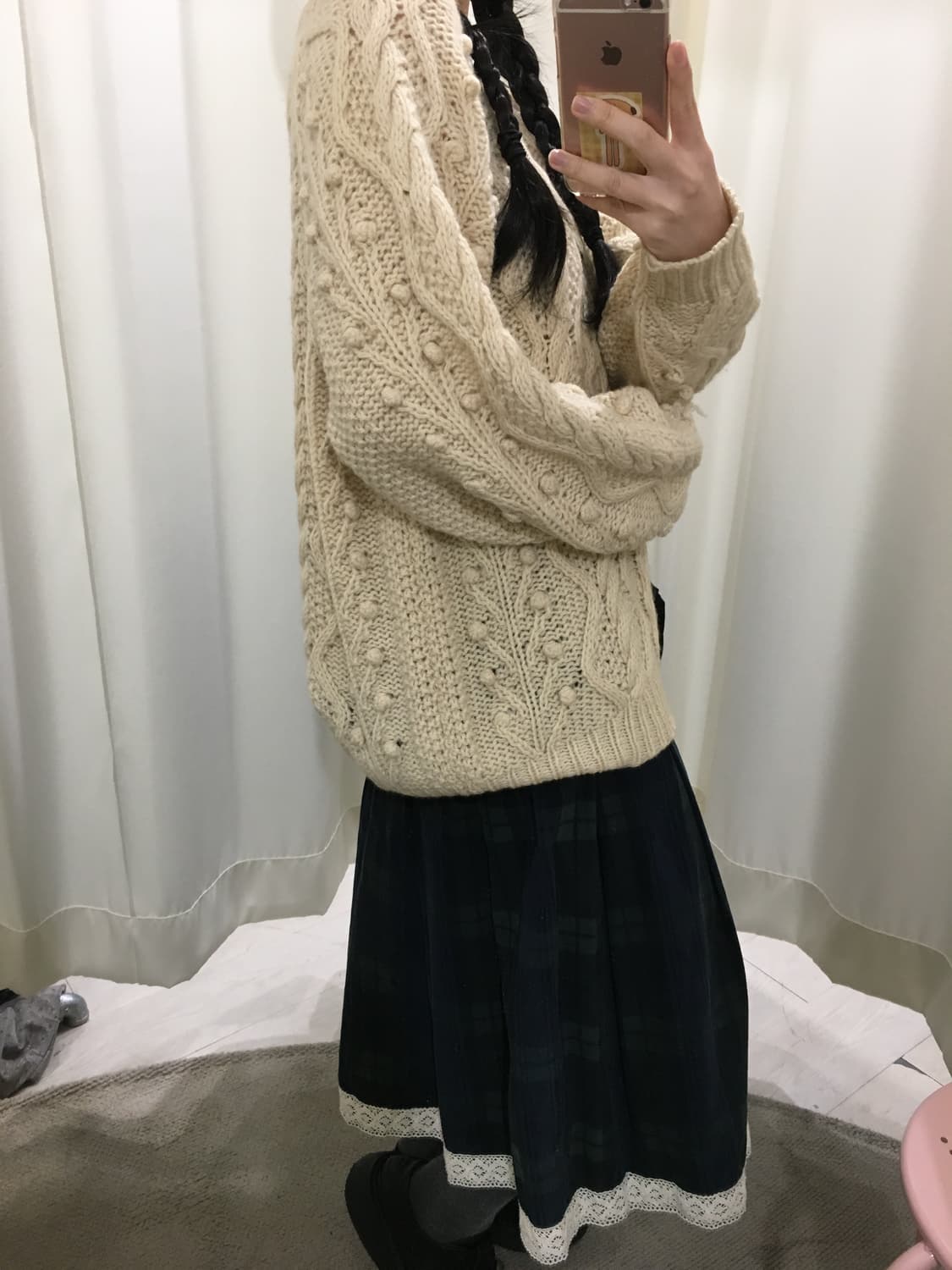 모리 체크 레이스 미디 스커트 상품이미지3