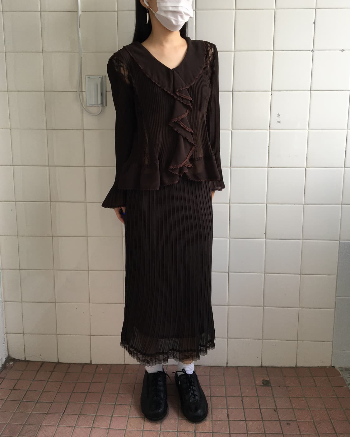 lace trimming pleats skirt 상품이미지4