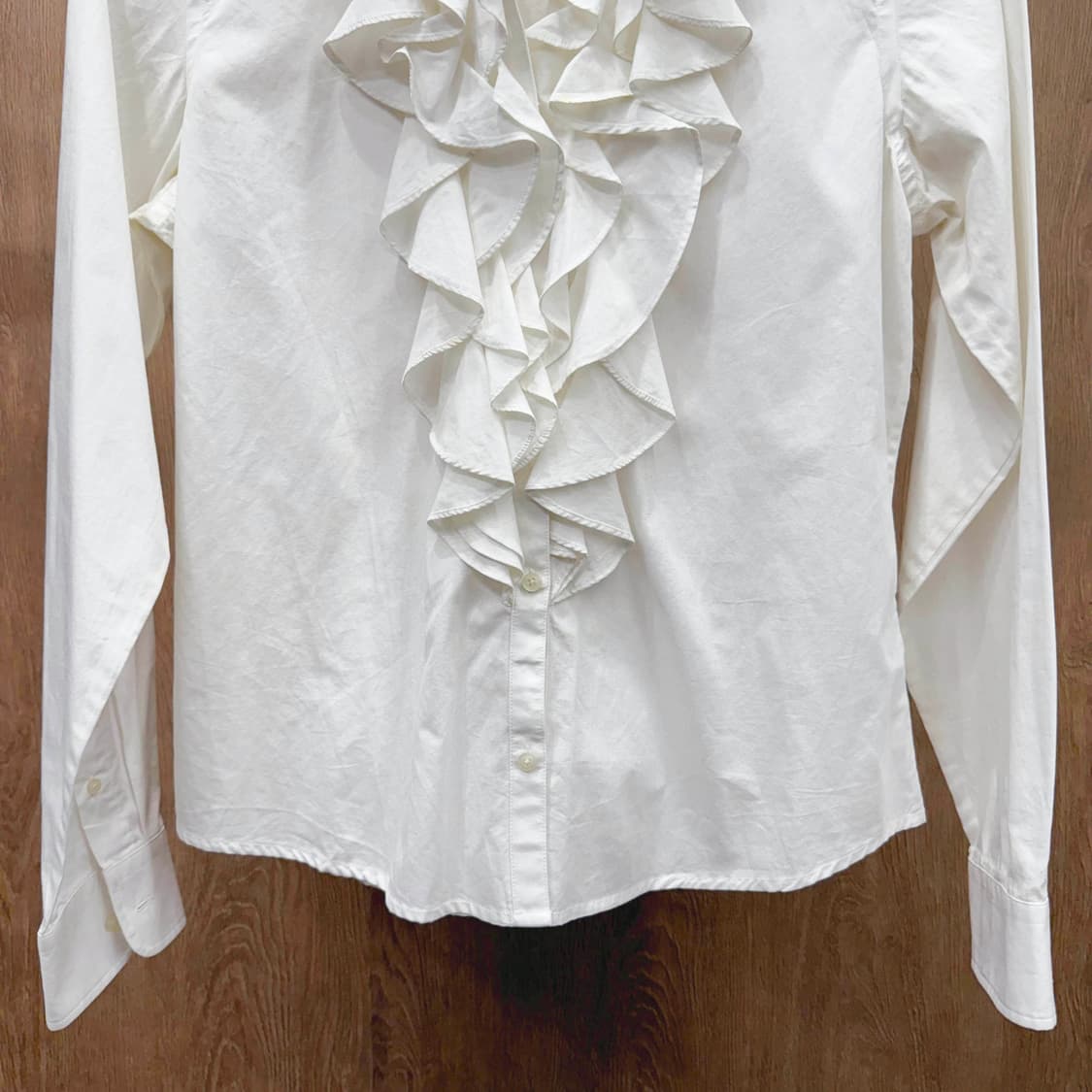 랄프로렌 코튼 셔츠 블라우스 프릴 러플 버튼 디테일 슬림핏 화이트 상품이미지5