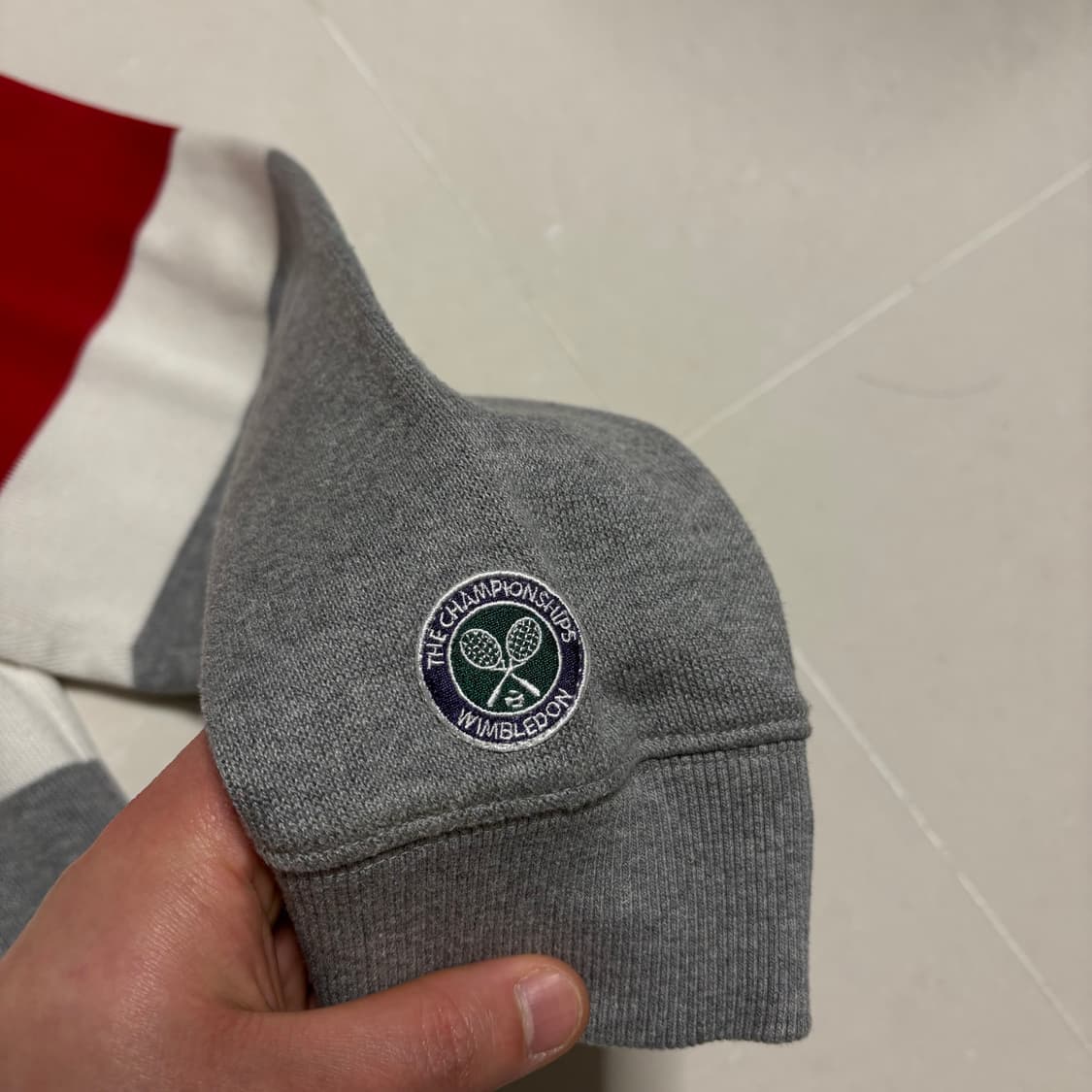 정품 헤지스 윔블던 빅플래그 배색 맨투맨 그레이 상품이미지5