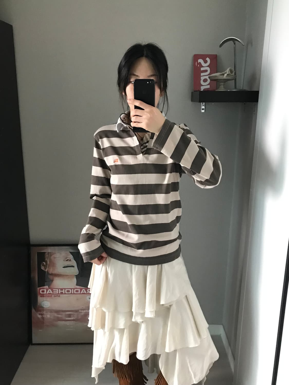 버버리 자수로고 스트라이프 넥카라 노바체크 럭비티 상품이미지1