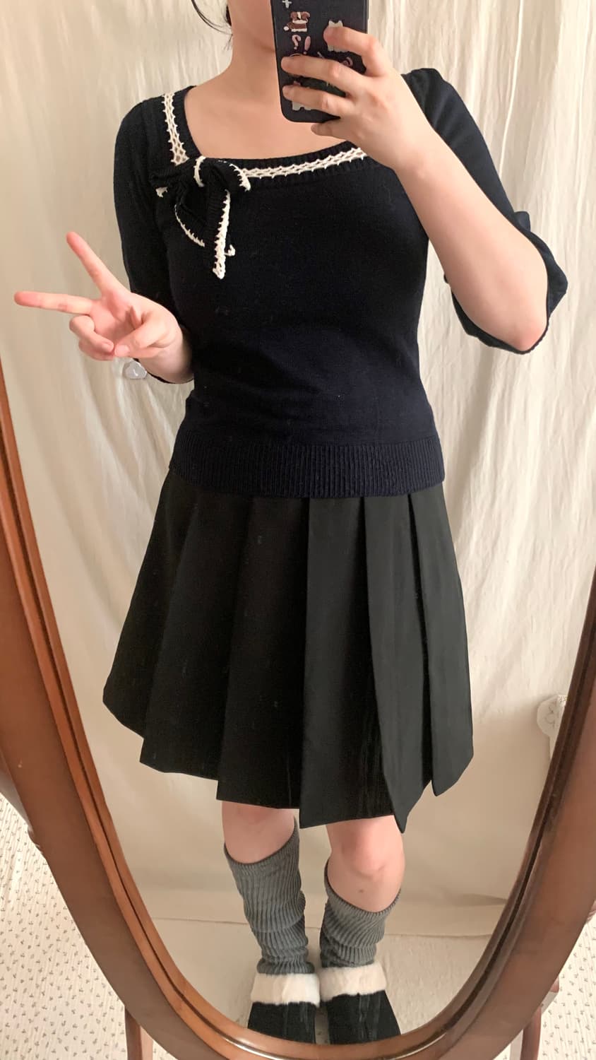 프렌치 프레피 리본 스퀘어 탑 상품이미지5