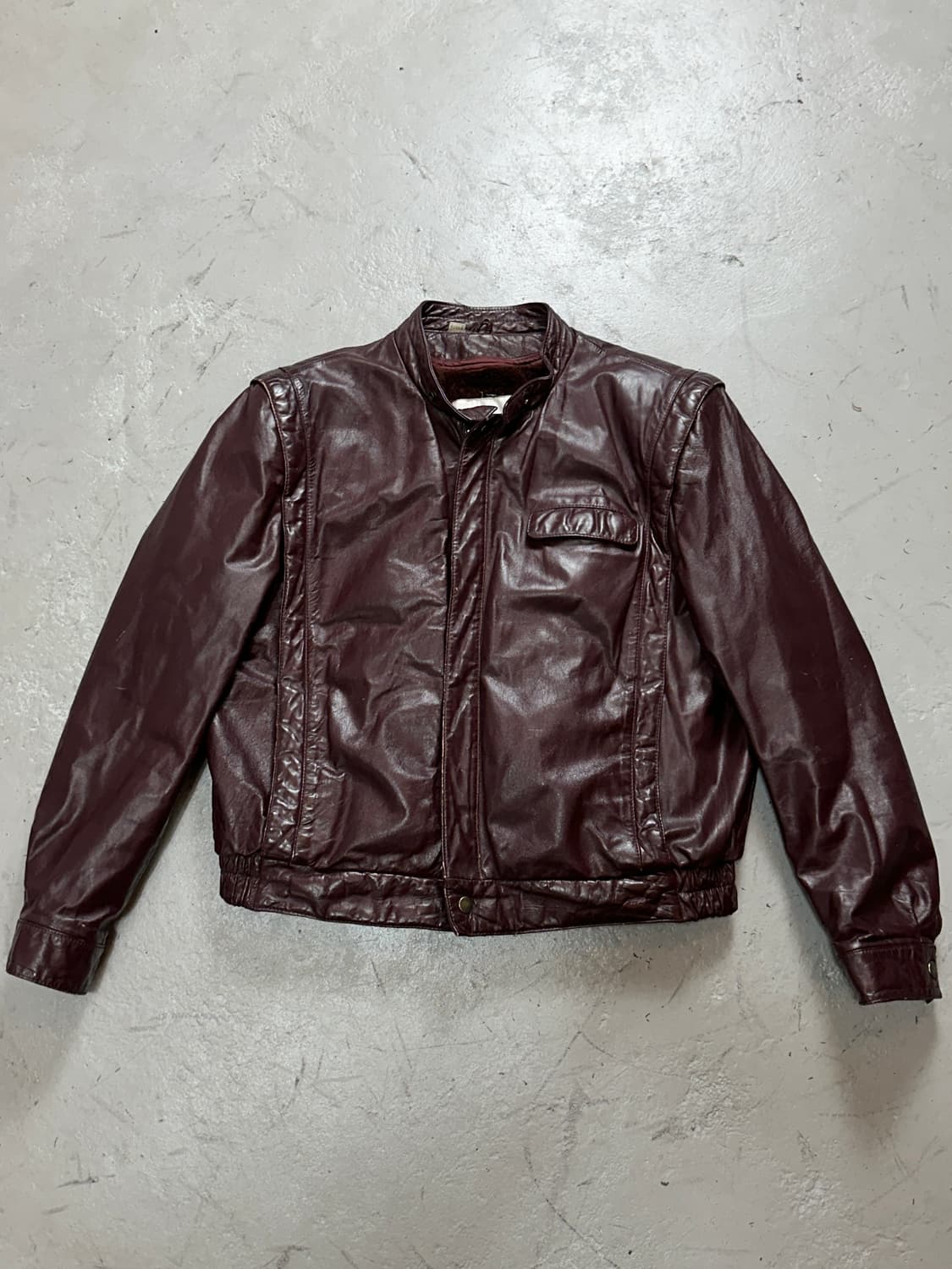 80's 빈티지 버건디 레더 크롭 자켓 빈티지 가죽자켓 상품이미지1