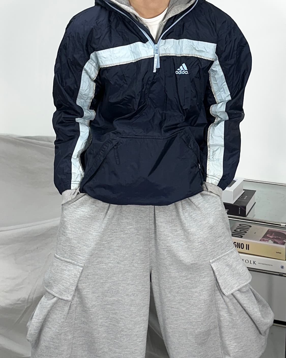아디다스 스카이블루 배색 아노락 상품이미지1