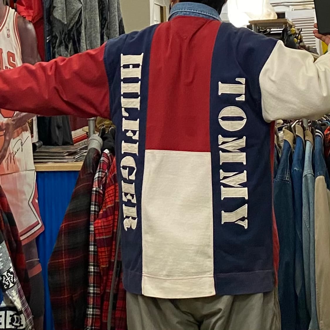 대장급)90s USA 타미힐피거 올드스쿨 빅로고 럭비티 상품이미지1