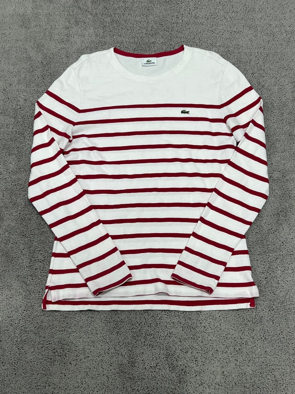 (4) 라코스테 스트라이프 와플 라운드 긴팔 티 상품이미지1