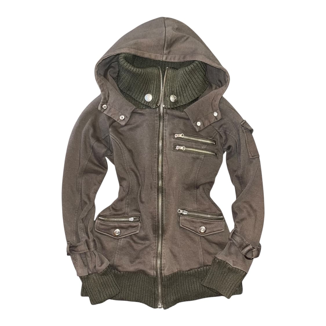 y2k 니트 소매넥 포인트 후드집업자켓 펑크갸루 상품이미지1