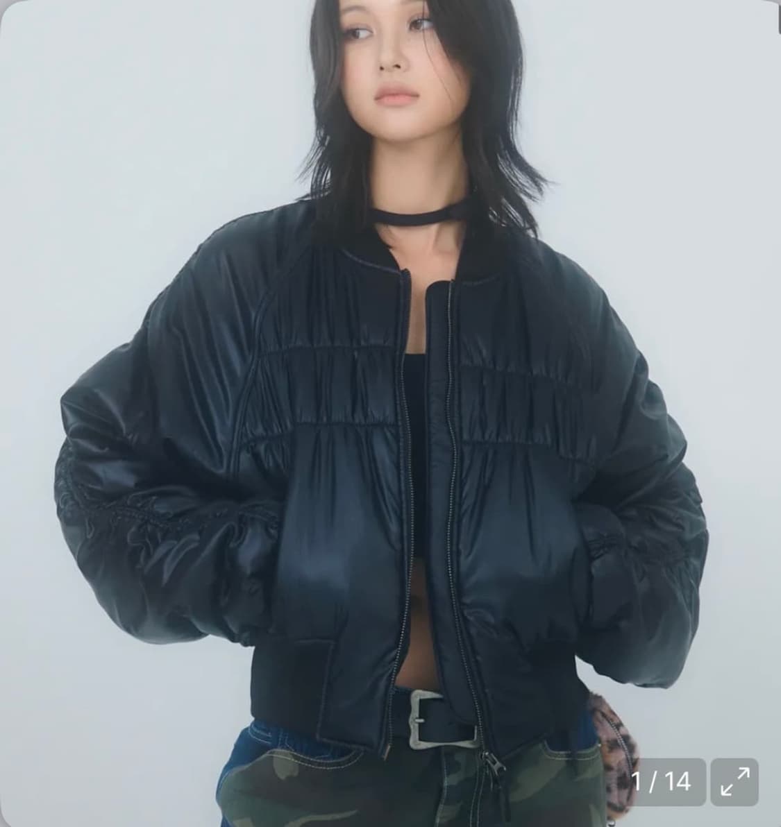 러닝하이 셔링 크롭 MA-1자켓 블랙  상품이미지1