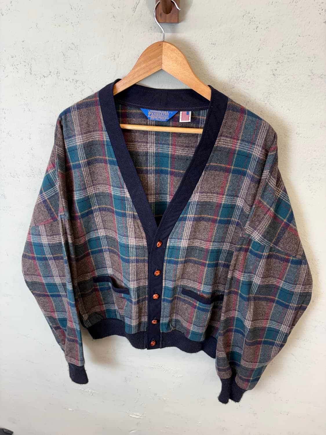 펜들턴 90s USA 빈티지 체크 울 가디건 상품이미지6