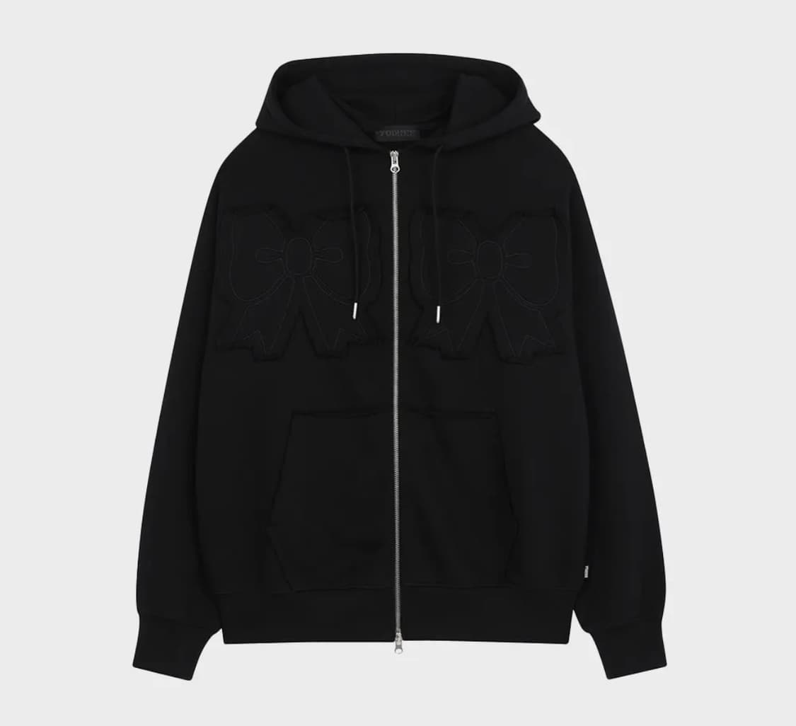 YOUHEE RIBBON HOOD ZIP-UP BLACK 상품이미지1