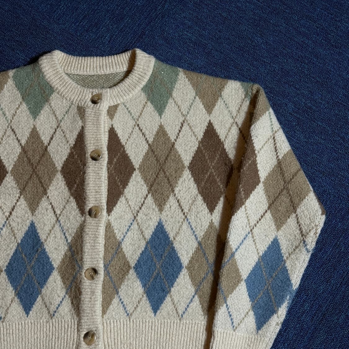 빈티지 아가일 체크 니트 가디건 상품이미지2