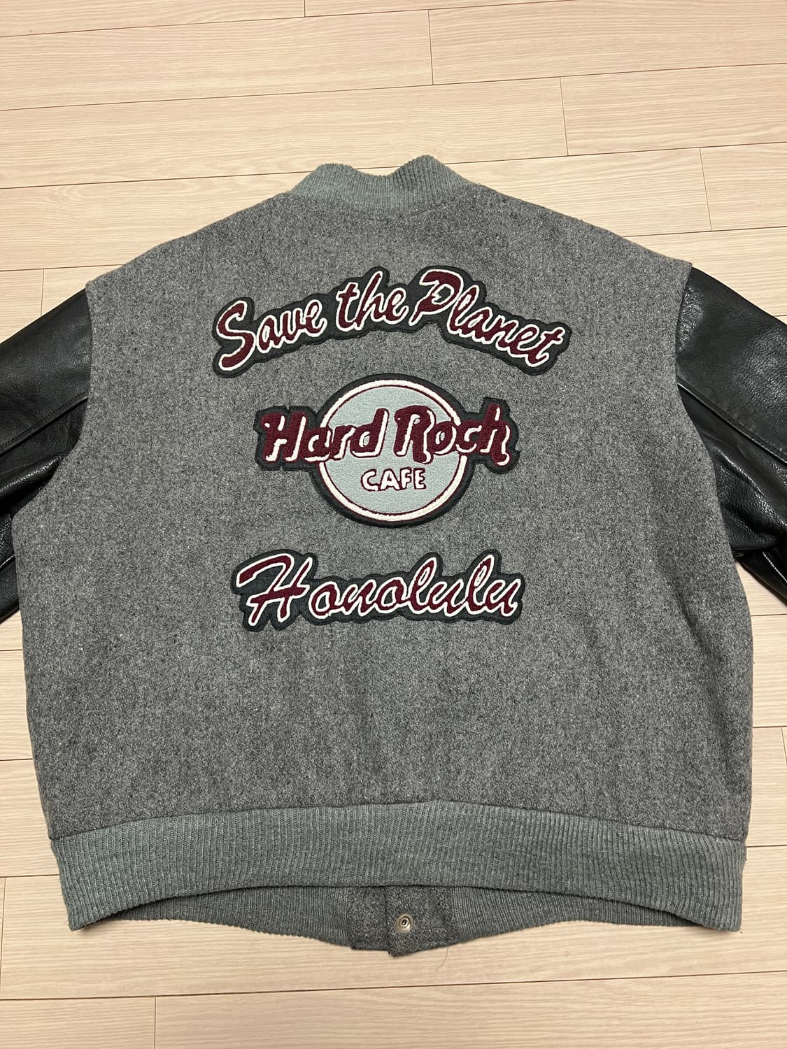 하드락카페 그레이 바시티 자켓 XL / 울 레더 슬리브 상품이미지1