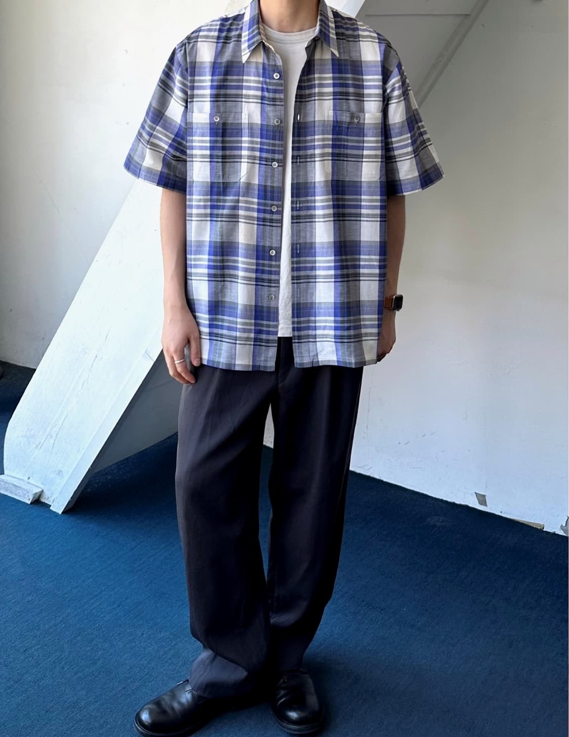 Natural cotton linen design check H/S sh 상품이미지7