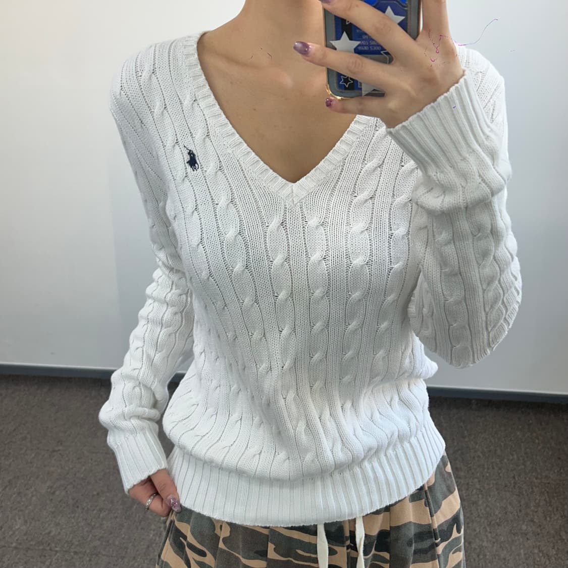 Polo 폴로 네이비포니 화이트 케이블 브이넥 니트 상품이미지2