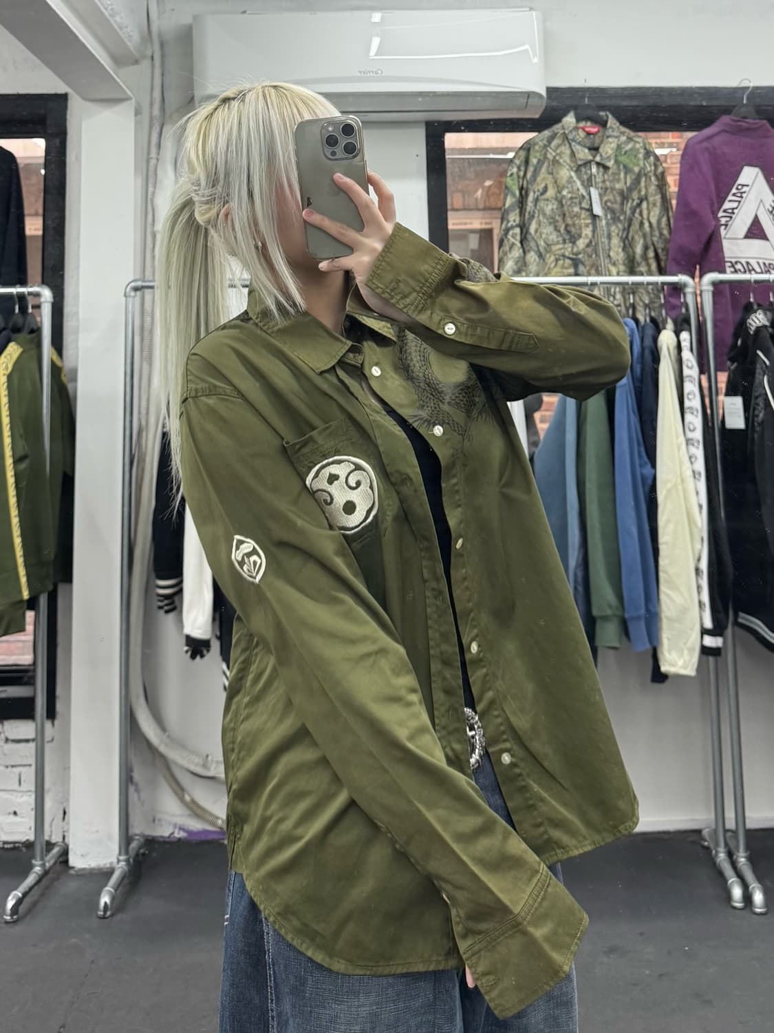 카라쿠리 타마시 오리엔탈 카키 셔츠 상품이미지3