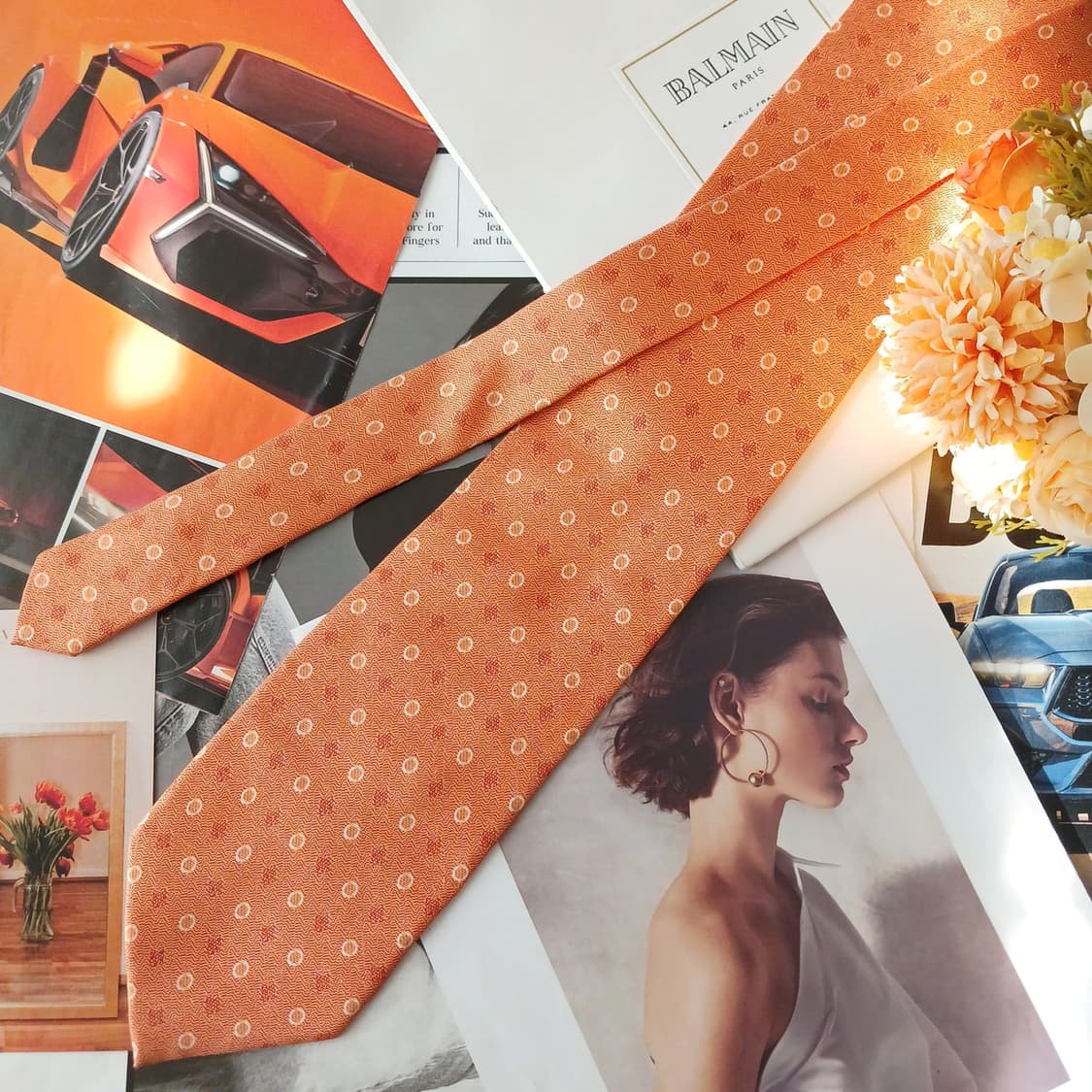 발망 실크 오렌지 마이크로 패턴 넥타이 9.4cm A+등급 A19162
 상품이미지3